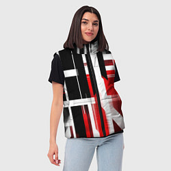 Женский жилет Чёрно-красные вертикальные и горизонтальные полосы, цвет: 3D-красный — фото 2