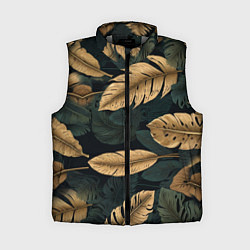 Женский жилет Золотые листья монстеры и перья, цвет: 3D-светло-серый
