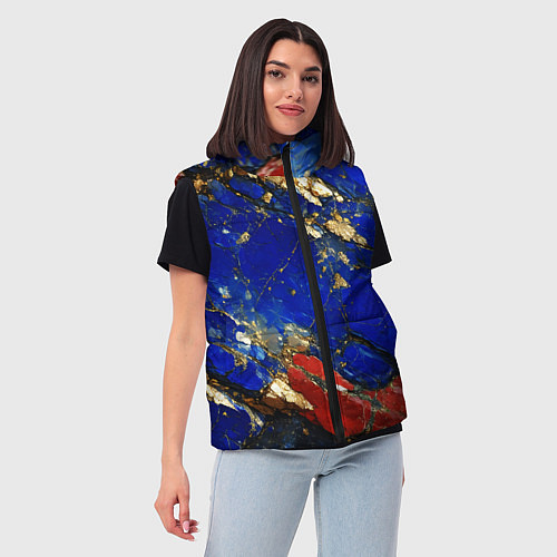 Женский жилет Золотой и красный минерал в синем камне / 3D-Красный – фото 3