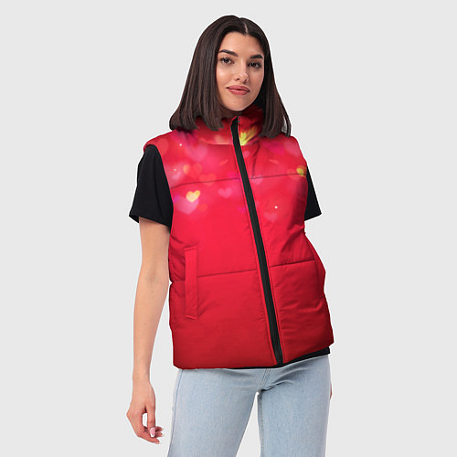 Женский жилет Красный градиент с падающими сердечками / 3D-Красный – фото 3
