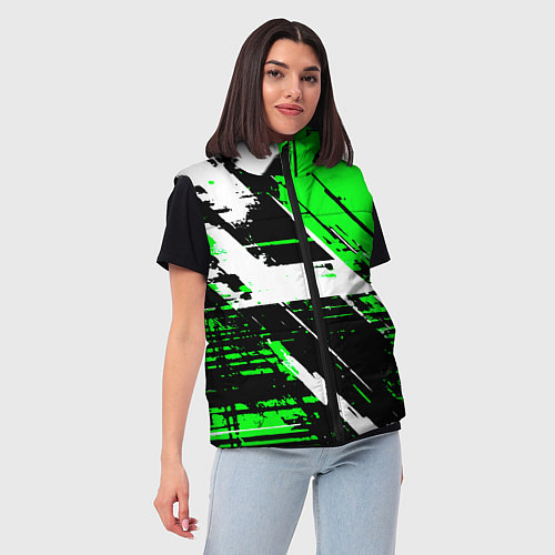 Женский жилет Diagonal black and white stripes on a green backgr / 3D-Красный – фото 3