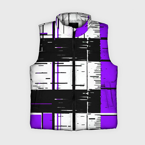 Женский жилет Чёрные и фиолетовые полосы на белом фоне / 3D-Светло-серый – фото 1
