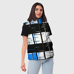 Женский жилет Синие и чёрные полосы на белом фоне, цвет: 3D-красный — фото 2