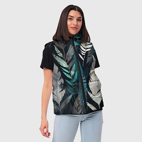Женский жилет Перья и листья / 3D-Черный – фото 3