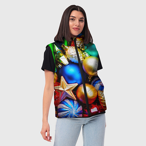 Женский жилет Новогодние украшения / 3D-Светло-серый – фото 3