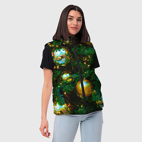 Женский жилет Новогодние украшения на ветках / 3D-Светло-серый – фото 3