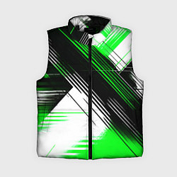 Женский жилет Диагональные зелёно-чёрные линии на белом фоне, цвет: 3D-черный