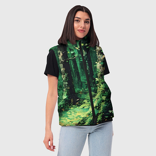 Женский жилет Зелёный летний лес / 3D-Черный – фото 3