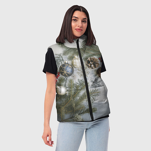 Женский жилет Новогодние ветки / 3D-Светло-серый – фото 3