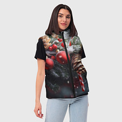 Женский жилет Новогодние украшения на ветках, цвет: 3D-красный — фото 2