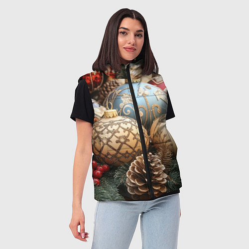 Женский жилет Большие новогодние шары / 3D-Красный – фото 3