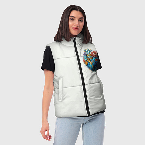 Женский жилет Металлическое сердце кораллы и цветы / 3D-Черный – фото 3