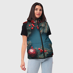 Женский жилет Новогодний фон и рябина, цвет: 3D-красный — фото 2