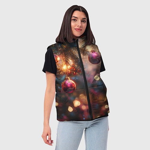 Женский жилет Фиолетовые новогодние шары / 3D-Красный – фото 3
