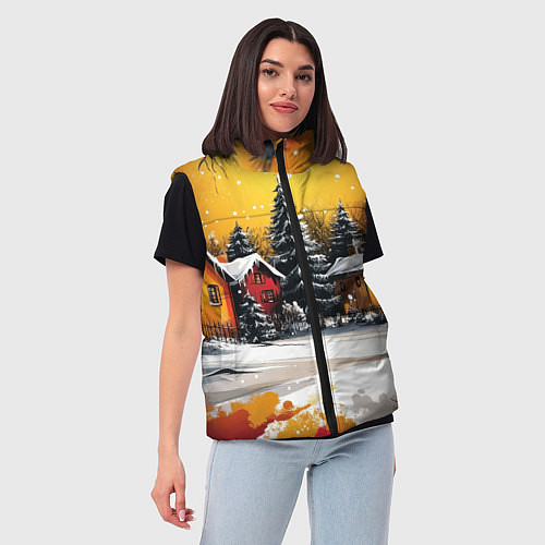 Женский жилет Новогодний двор / 3D-Красный – фото 3