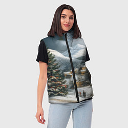 Женский жилет Новогодняя огромная елка и маленькие домики, цвет: 3D-светло-серый — фото 2
