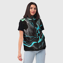Женский жилет Голубые флюиды на чёрном фоне, цвет: 3D-черный — фото 2