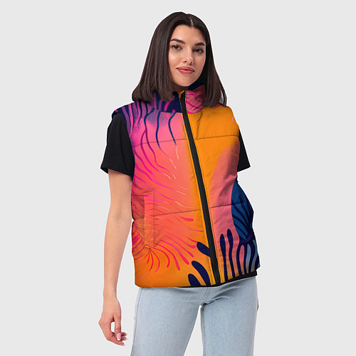 Женский жилет Векторная абстракция с растениями - нейросеть / 3D-Светло-серый – фото 3