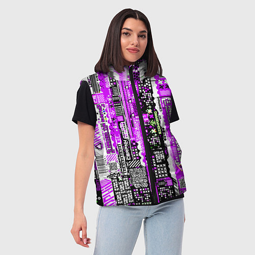 Женский жилет Киберпанк паттерн фиолетовый / 3D-Черный – фото 3