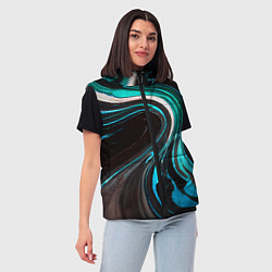 Женский жилет Волнистые бело-голубые линии на чёрном фоне, цвет: 3D-красный — фото 2