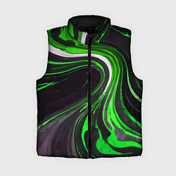 Женский жилет Волнистые бело-зелёные линии на чёрном фоне, цвет: 3D-черный