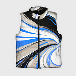 Женский жилет Волнистые бело-синие линии на чёрном фоне, цвет: 3D-черный
