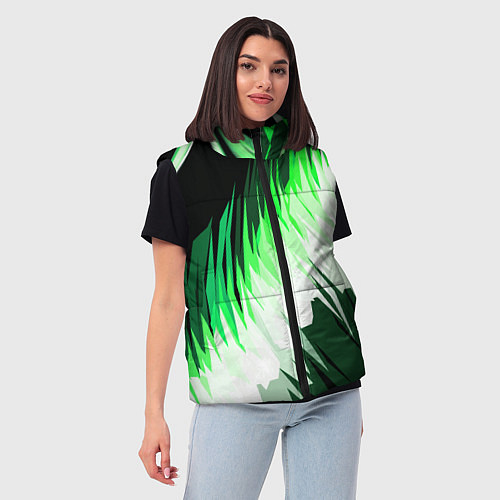 Женский жилет Зелёно-белая абстракция на чёрном фоне / 3D-Черный – фото 3