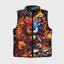 Женский жилет Соник и Наклз на фоне огня и роботов