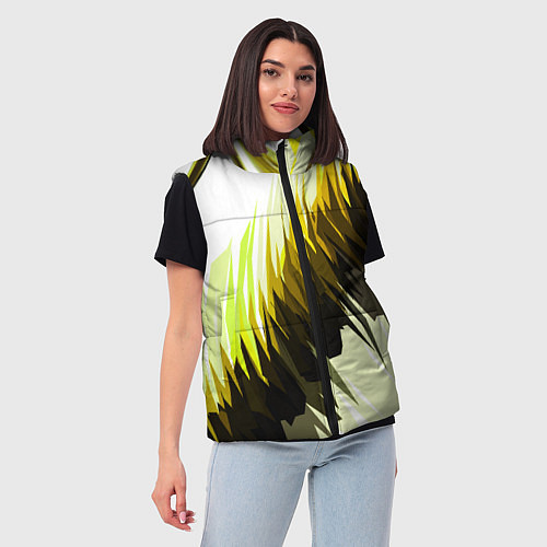 Женский жилет Чёрно-жёлтые острые полосы на белом фоне / 3D-Красный – фото 3