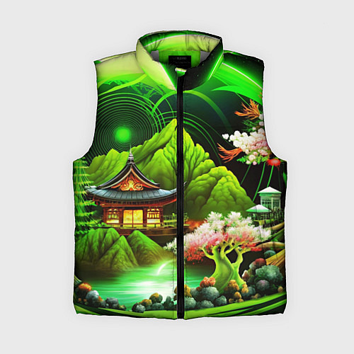 Женский жилет Природа Японии в зеленых цветах / 3D-Светло-серый – фото 1