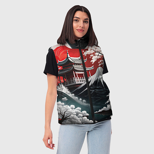 Женский жилет Футуристическая японская иллюстрация / 3D-Светло-серый – фото 3