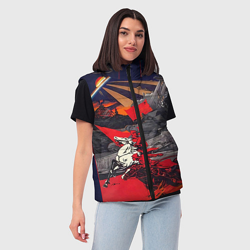Женский жилет Советский Союз - Заря Человечества / 3D-Черный – фото 3