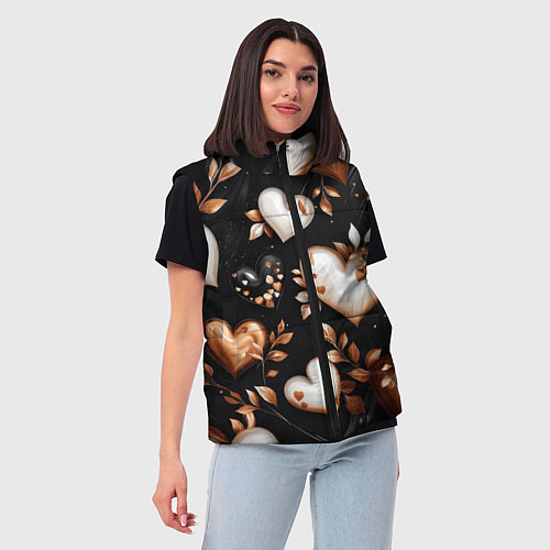 Женский жилет Сердечки и листочки / 3D-Черный – фото 3