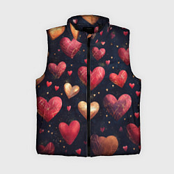 Женский жилет Красные и золотые сердечки, цвет: 3D-черный