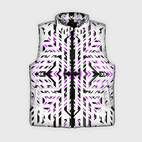 Женский жилет Чёрно-фиолетовые диагональные полосы на белом фоне / 3D-Светло-серый – фото 1