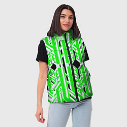 Женский жилет Бело-зелёные техно полосы на чёрном фоне, цвет: 3D-черный — фото 2