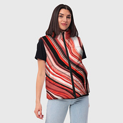 Женский жилет Волнистые вертикальные чёрно-красные полосы, цвет: 3D-черный — фото 2
