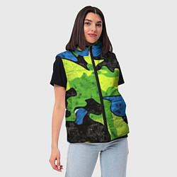 Женский жилет Зелено-синий абстрактный камуфляж, цвет: 3D-черный — фото 2