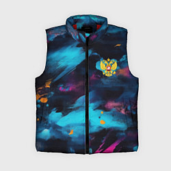 Женский жилет Герб РФ на текстурном камуфляже, цвет: 3D-красный