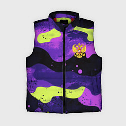 Женский жилет Черно-фиолетовый камуфляж и золотой герб РФ