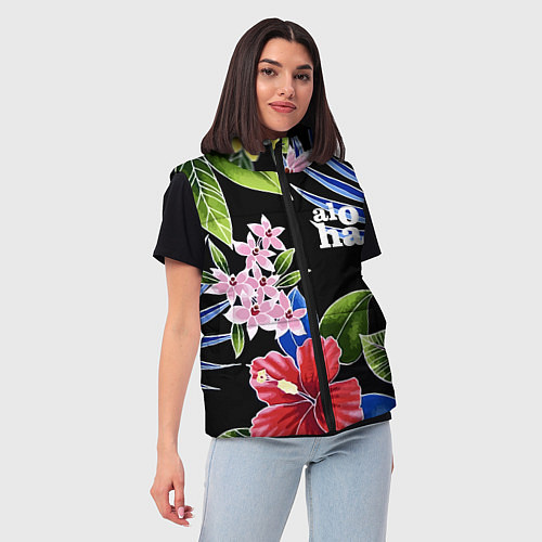 Женский жилет Tropical flowers - aloha / 3D-Черный – фото 3