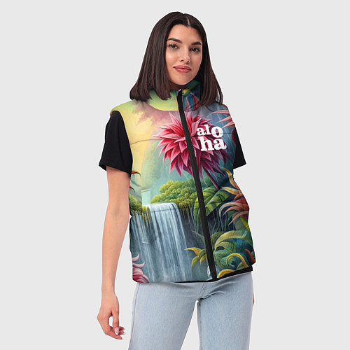 Женский жилет Гавайские тропические цветы - алоха / 3D-Черный – фото 3