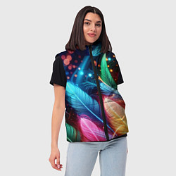 Женский жилет Яркие красочные неоновые перья, цвет: 3D-черный — фото 2
