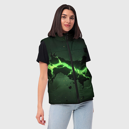 Женский жилет Неоновая плита с зеленым разломом / 3D-Красный – фото 3
