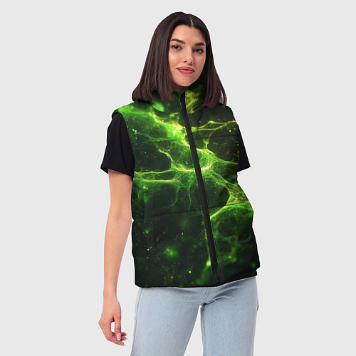 Женский жилет Зеленые волокна текстура / 3D-Светло-серый – фото 3