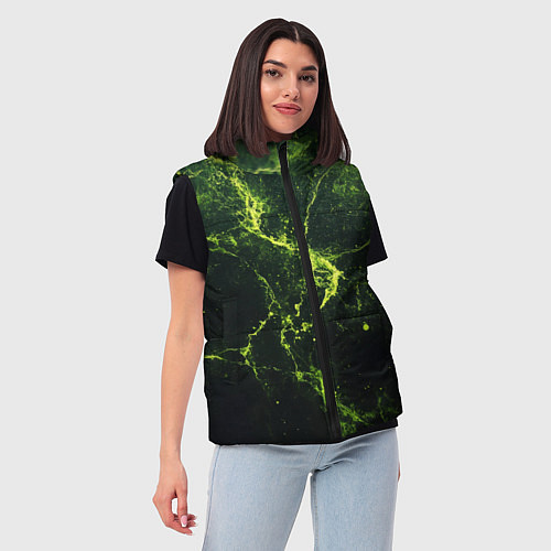Женский жилет Зеленые волокна - текстура / 3D-Черный – фото 3