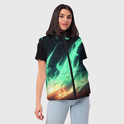 Женский жилет Зеленое абстрактное пламя, цвет: 3D-черный — фото 2