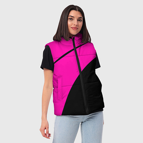 Женский жилет Розовый с чёрным двуцветный с полосой / 3D-Черный – фото 3