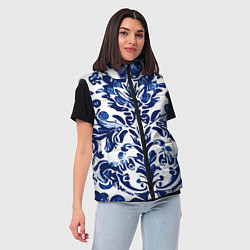 Женский жилет Гжель русский узор акварель, цвет: 3D-черный — фото 2