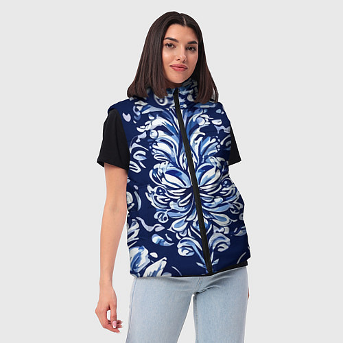 Женский жилет Гжель русский орнамент королевский синий / 3D-Черный – фото 3